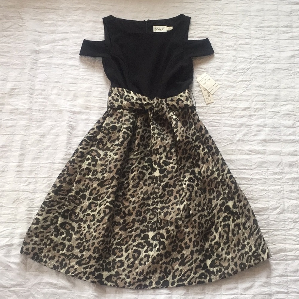 Eliza J Leopard Black and Tan dress